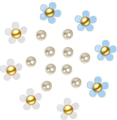 AUAUY 18 PCS Blue Flower & Pearl Shoe Charms with Pearl Decoration for Girls, Women, Adults, Kids, Crocs, Sandals, Garden Shoes, DIY Projects, Party, Birthday, Christmas
