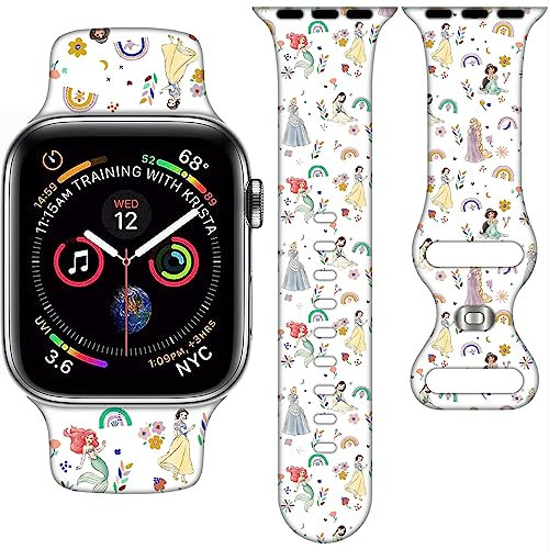 Cartoon Band Compatible with Apple Watch 38mm/40mm/41mm/42mm/44mm/45mm/46mm, Princess Bands Replacement for Apple Watch Series 10 9 8 7 6 5 4 3 SE2, Silicone iWatch Band for Women