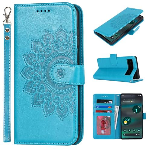 ELTEKER Handyhülle für Google Pixel 6A Hülle Klapphülle mit Kartenfach Schutzhülle Flip Case - Blau