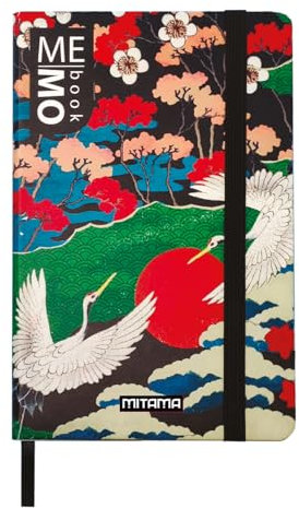 Mitama Taccuino Large - Grafica JAPANESE - MEMO BOOK - NOTEBOOK - Copertina Soft Touch - Tasca interna + Matita Inclusa - Fogli a Quadretti 5 mm - 13 x 21 cm