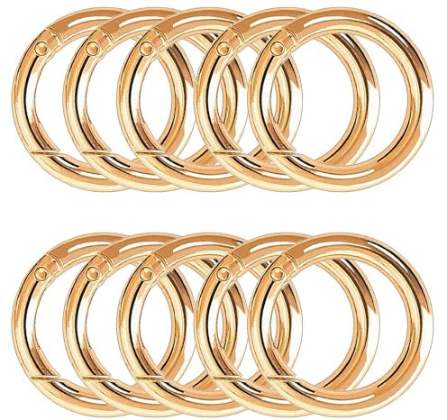 XCSJ 10pcs Karabiner Rund 48mm Sehr Robust Zinklegierung Groß Karabiner Ring Karabinerhaken Rund Karabiner Ring O Ring Runde Karabiner für Schlüsselanhänger, Tasche, Schmuck, DIY Handwerk (Gold)
