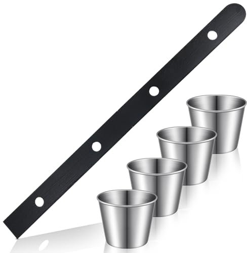 Sunnychicc 1 Set Schnapsbrett Edelstahl Schnapsglas Set Person Trinken Ski Retro Vintage Rustikales Holz Trinkbrett für Party Barware Gefäß für Hochzeit Feier Bar (Schwarz)