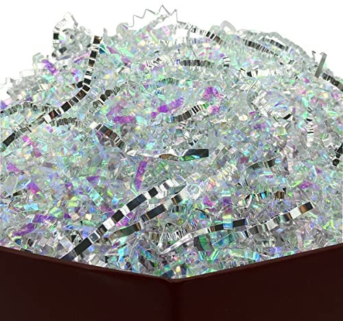 0,9 kg metallisch-silberfarben, schillernd, knisternder Papierschnipselfüller, Diamantbast, Gras, funkelnd, für Hochzeit, Geburtstag, Geschenkverpackung, große Tüten