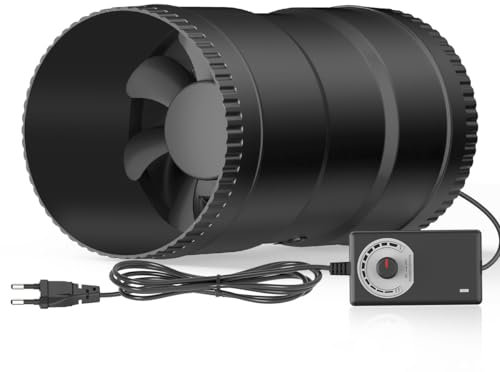 Hon&Guan 100mm Inline-Rohrventilator Regelbar, 221m³/h Rohrlüfter, Abluftventilator mit EU-Stecker, Kanalventilator, Badlüfter für Wintergarten, Gewächshaus, Keller, Garage, Küche, Badezimmer, Schwarz