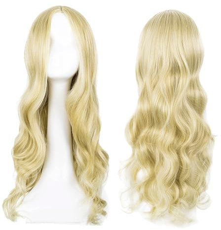 EUPSIIU Lange Gewellt Hellblond Perücke für Frauen Mädchen, 27’’ Lange Lockige Volle Haar Gewellt Hitzebeständig Perücke Damen Cosplay Kostüm Charmante Perücke für Tägliche Karneval (Hellblond)