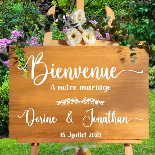 Panneau Mariage Personnalisé, Stickers Bienvenue, Artisanale (STYLE J, 70cm)