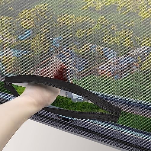REDTRON DIY Window Screen with Zipper Opening (3 Piece), 150cm*180cm Self-Adhesive Window Screen Mesh, Adjustable Mosquito Window Net Keep Bugs/Flies Out, Black&White