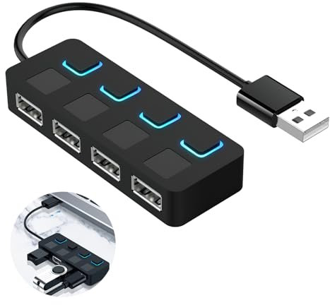 Hub USB 2.0,4 En 1 Porte USB Con Interruttori Di Alimentazione Singoli,LED Mostrano,Alta Velocità 480 Mbps,Compatibile Con Pc,Laptop,Macbook,Imac,PS4/PS5,Facilità d'Uso e Alimentazione Automatica