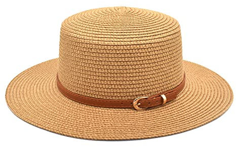 BOTCAM Bananen Hut Unisex-Retro-Western-Cowboy-Reithut für Erwachsene, Ledergürtel, breite Kappe, Strohhut Strand Hut (Brown, One Size)