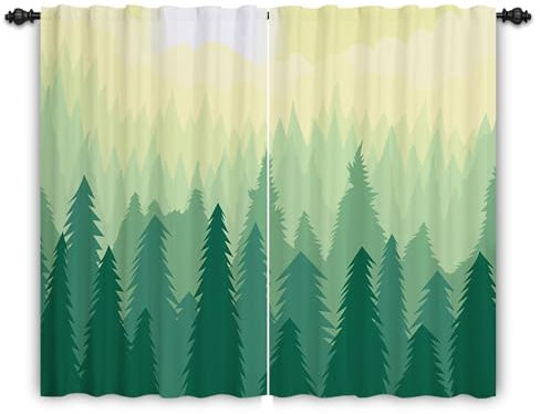 ggaimwf Nebeliger Wald Vorhang Neblige Waldgebirgssonne Naturlandschaft Grünes Aquarell Abstrakte Vorhänge mit Bleistiftfalte für Wohnzimmer Schlafzimmer Raumteiler Fenstervorhang 117x138cm 2 Paneele