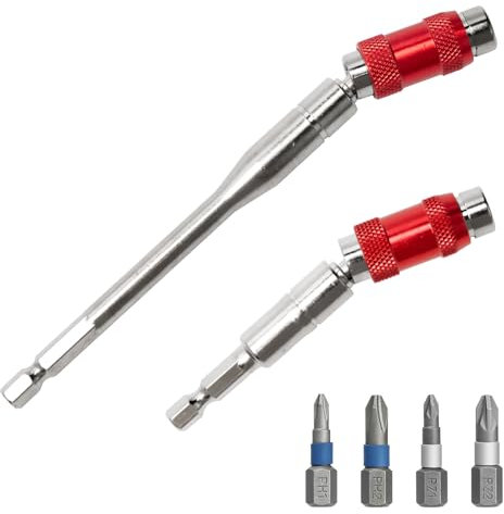 Pilikoll 2 Pcs 90mm & 145mm Magnetic Pivot Drill Bit Holder with PH1,PH2,PZ1,PZ2 Bits 1/4 Hex Pivoting Bit Holder Quick Release Magnetic Screwdriver Bit Holder for Tight Spaces or Corners