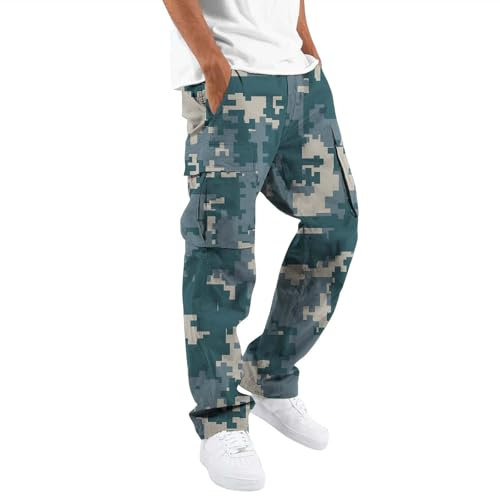 Rosennie Cargohose Herren Camouflage Druck Arbeitshosen MäNner Elastische Taille Freizeithose Mit Taschen Wanderhose Tunnelzug Jogginghose Paintball Hose Outdoorhose