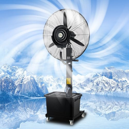LKPMGOA Ventilador Nebulizador Industrial Grande, Ventilador Exterior con Agua Pulverizada, Llenado Automático de Agua, 40L, Tres Velocidades(75cm)