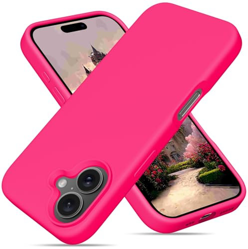 OitiYaa Liquid Silicone Case for iPhone 16 Case,Full Body Protective Cover with 4 Layer Shockproof Structure, Soft Ultra Slim Phone Case with Anti-Scratch Microfiber Lining, 6.1 inch,Hot Pink