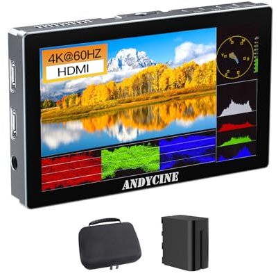ANDYCINE X5 5,5 Zoll Touchscreen 1200 nits Helligkeit Aluminiumgehäuse DSLR-Kamera-Monitor, 4K HDMI-Eingang und Ausgang mit 3D-LUT, alle Wellenformen inklusive F970C,Tragetasche (Silver)