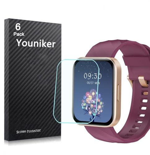 Youniker Paquete de 6 protectores de pantalla compatibles con RUIMEN D1 de 1.85 pulgadas para reloj inteligente GloryFit D1 de 1.85 pulgadas, protectores de pantalla transparentes HD antiarañazos