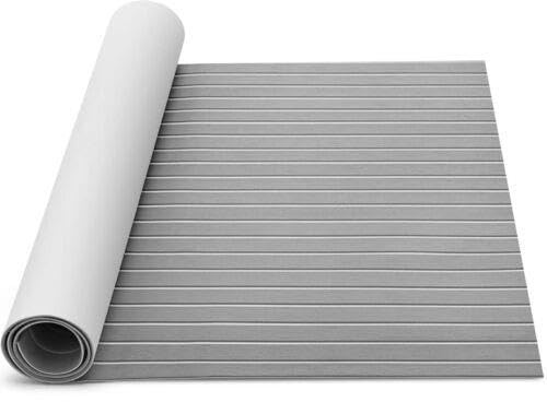 EVA Foam Marine Flooring Mat RV anti-slip Mat Teak Sheet Self-Adhesive Yacht Boat Decking Carpet Pad For your house boat marine yacht ship dock gym etc Gray with White Stripes 240x90x0.6cm