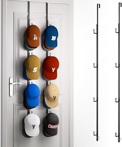 HapiRm Over Door Hat Rack - 2 Packs Baseball Cap Storage Hold Up to 40 Caps | 4 Tier Hanging Cap Organiser, 8 Hat Hooks Design, No Drilling , Space-saving Hat Storage for Door, Bedroom, Closet