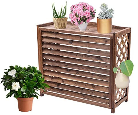 AILZCFX Air Conditioner Privacy Fence Screen for Outdoor, Hidden Garden Air Conditioner Cover, Solid Wood Heat Pumps Flower Stand, Wooden Air Conditioner Rack Frame, Sunscreen, Windproof (Size : 81x