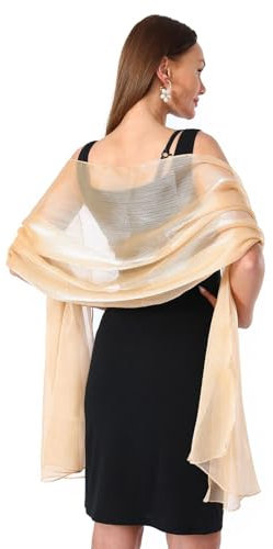 LQSCJS Stola Damen Halstuch Chiffon, 200 x 70cm Stola damen Festlich Chiffon Schal Shawl Multifunktionstuch Leicht für Abendkleid oder Brautkleid Hochzeit Scarf, Champagner