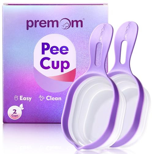 Premom Wiederverwendbarer Urinbecher: 2 x zusammenklappbarer Probenbecher Probenbehälter Auffangbecher für Urin, Füllmenge 50 ml | Einfach zu verwenden und zu reinigen