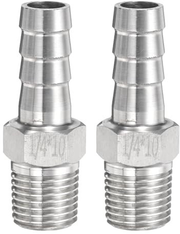 sourcing map 2 raccordi per tubi in acciaio inox da 10 mm con spinato x G 1/4 maschio, raccordi per tubi dell'aria e raccordi filettati per acqua e carburante, 2 pezzi