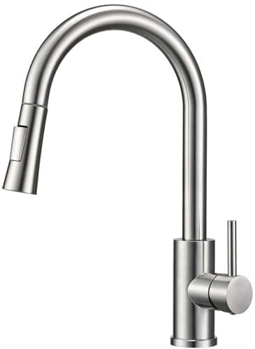 Sistaby Kitchen Taps with Pull Out Spray Brushed Steel Single Lever Kitchen Sink Mixer Tap 1 Hole 360° Swivel Spout Brushed Nickel Stainless Steel Faucet Swan Neck Bar Taps