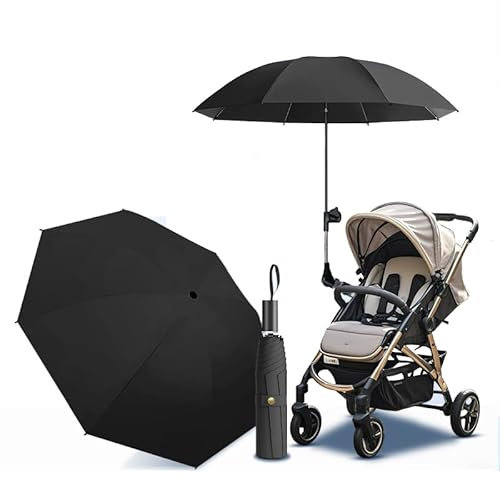 MCTNCT Sombrilla Carrito Bebé Universal con Protección UV50+, Paraguas Carrito Bebe, Diámetro del Paraguas 98 cm, con Soporte Ajustable, Para Cochecito, Silla de Paseo, Silla de Paseo y Buggy Negro