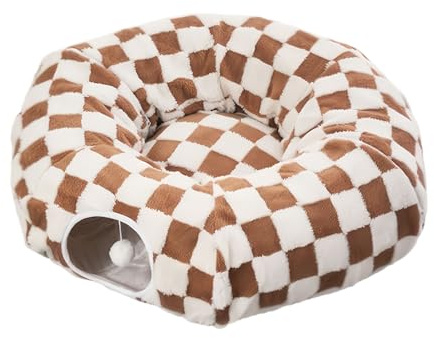 Opdestn Katzenbett Mit Tunnel | Mit Ball Abnehmbares Kissen | Katzen Tunnel Donut Kitten Bett | Für Kätzchen Welpen Kleine Hunde Indoor Schlafzimmer Wohnzimmer Balkon Wohnung Wohnheim