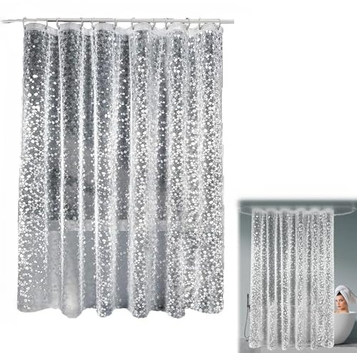 Cortinas de Baño de Plástico Eva Impermeable,Cortina Ducha Impermeable con Anillos,Cortina de Ducha Transparente 3D con Estampado,Cortina de Ducha Translúcido 3D Patrón de Guijarros