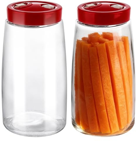 APACALI 2 Pack Fermentation Jars 2.2L, Glass Fermenting Jar with One-Way Air Release Valve, Fermentation Jar for Kimchi, Sauerkraut, Sourdough Starter, Red
