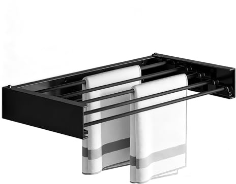 Tendedero de pared de acero al carbono y aluminio, fácil tendedero de pared, plegable, secadora de pared para interior y exterior, secadora de pared extensible para balcón (negro sin ganchos)