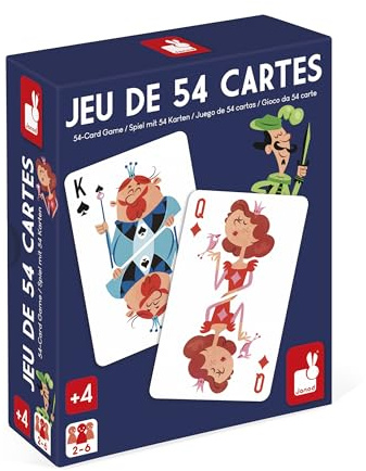 Janod – Kartenspiel für Kinder mit 54 Karten – Kartenspiel aus glattem Karton – Ideal für Kartenspiele wie „Bataille“, „Président“, „Kem's“, „Poker“ ... – Ab 4 Jahren