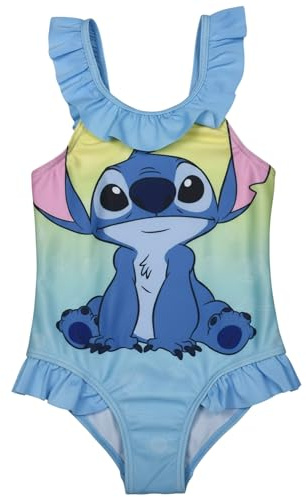 Disney Lilo & Stitch Badeanzug mit Rüschen für Mädchen - Kinder Schwimmanzug Einteiler Blau