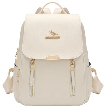 Drawelry 3-in-1 Damen Rucksack Umhängetasche Handtasche mit Mehrlagiger Reißverschluss, Frauen Freizeit PU-Leder Tagesrucksack Backpack Geschenk für Mama Freundin Ehefrau Arbeit Reise (A-Beige)