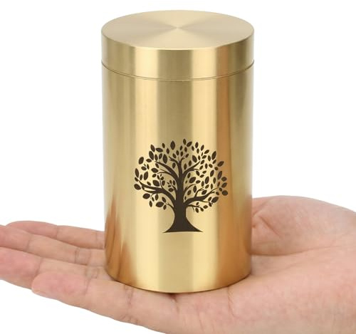 HOOMTREE Small Urns for Human Ashes Keepsake,Mini Urns for Ashes with Tree of Life Pattern,Small Scattering Tubes for Human or Pet Ashes,Made of Brass,2.95 * 1.77 Inches