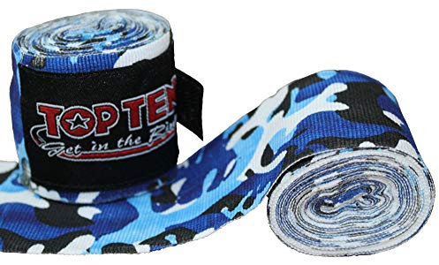 TOP TEN Camouflage Boxbandagen Box-Bandagen BLAU schwarz weiß Hand Wraps elastisch Elastik 250 cm 2,5 m Handbandagen Faustbandagen Kickboxen Boxen MMA Muay Thai Thaiboxen Camou, Camo