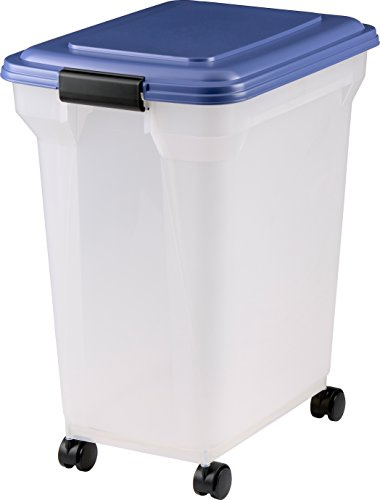 IRIS 45 Litre Airtight Clear Plastic Food Catering Bin - Airtight Hinged Lid, Wheels and Scoop Provided, 15 kg Load Capacity - Pack of 5