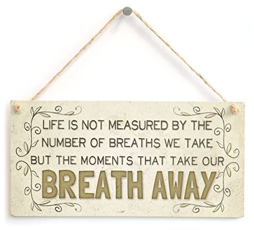 Meijiafei „Life is not Measured by The Number of Breaths We Take But The Moments That Take Our Breath Away“ – schönes Wohnaccessoire, Geschenk, Schild, 25,4 x 12,7 cm