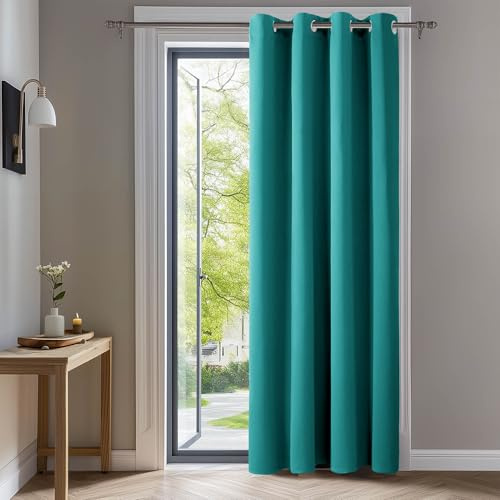Deconovo Room Darkening Eyelet Curtains Thermal Insulated Window Treatment Energy Efficiency Soft Pair Curtains Blackout Curtains for Living Room 55 x 114 Inch Turquoise Set of 1
