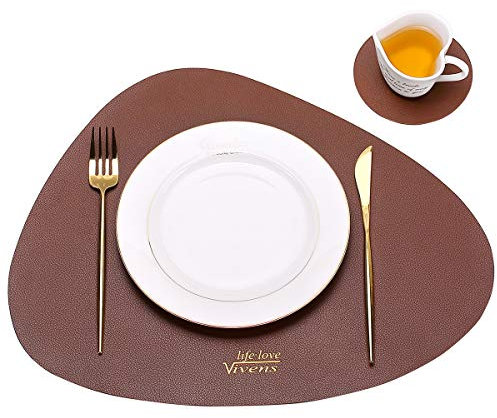 VIVENS Tischset, 43 x 34 cm, Tischsets und Untersetzer aus PU-Leder, 2 Stück, rutschfest, strapazierfähig, bunt, waschbar, wasserdicht (braun)