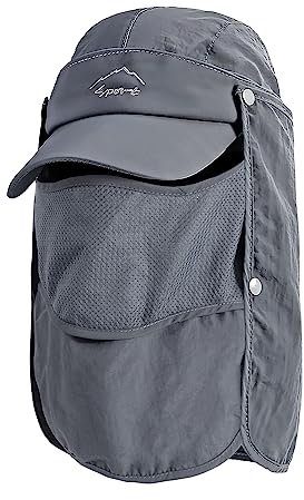 TAGVO Sonnenhut mit Abnehmbarer Halsklappe, UPF 50+ Schutz Atmungsaktive Angelhüte, Faltbare Schnell Trocknende Camping Wanderhut Sonnenkappen für Männer und Frauen - Universalgröße