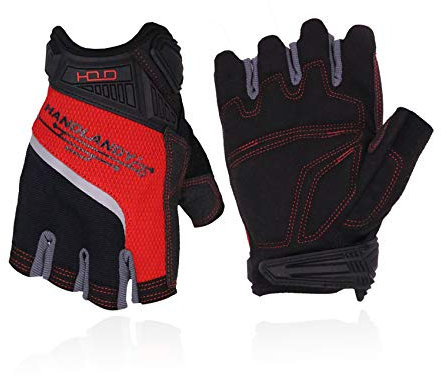HANDLANDY Fingerless Work Gloves for Men, Half Finger Working Glove Grip Shock-Absorbing Breathable Uwrist TPR Anti-Collision Gloves for Mens & Women L