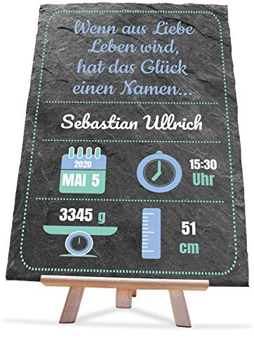 wandmotiv24 Schiefertafel als Geschenk zur Geburt, Größe 20 x 30 cm, Geburtstag, personalisierte Geschenke, Neugeborene, Baby-Geschenk, Junge, Mama, Papa, Oma, Familie, Geschenkideen für Jungs M0368