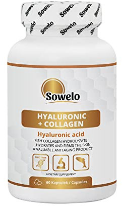 Sowelo Acide Hyaluronique & Collagène - 60 Capsules, Complexe Peau & Cheveux, Améliore l'hydratation de la peau, Réduit la visibilité des rides, Nourrit les articulations et le cartilage