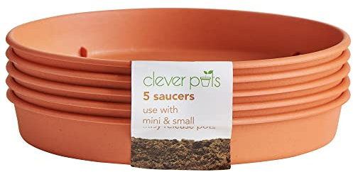 Clever Pots Plant Pot Saucers, Pack of 5, For use with Mini and Small Easy Release Pots, Indoor and Outdoor Plastic Plant Saucer, Weather Resistant & Lightweight Plant Saucers, Terracotta (503880)