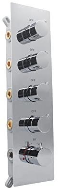 Delnet 4 Way Thermostatic Shower Mixer Valve Concealed Chrome Recessed Brass 4 Outlets Shower Flow Control Diverter Valve, Can Run Simultaneously
