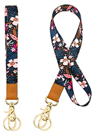 Courroie de Cou de Lanière, Porte-clé Clef Bracelet Lanière Tour de Poignet Cordon Strap, Imprimé Fleuri Personnalisé, Pour Porte Badges d'Identification,Clés,Caméra,Téléphone Portable (Carthame)