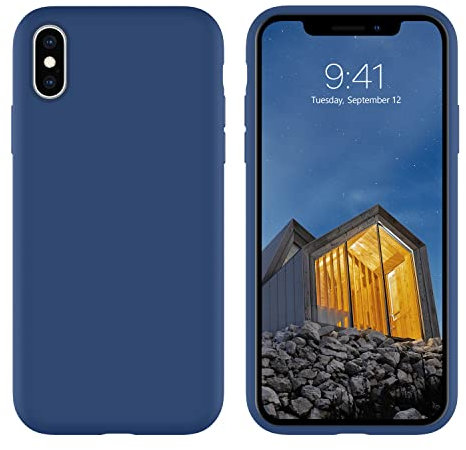 DUEDUE Coque pour iPhone X/XS Silicone Liquide Antichoc, Doublure Micro-Fibre Velours Anti-Rayures, Protection Ecran de Téléphone pour iPhone XS Bleu
