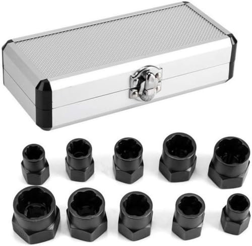 10 Pcs Impact Bolt & Nut Remover Set,Screw Extractor Set & Bolt Extractor Tool Set for Removing Damaged Frozen Stubborn Rusted Rounded-Off Sockets,with Aluminium Storage Case
